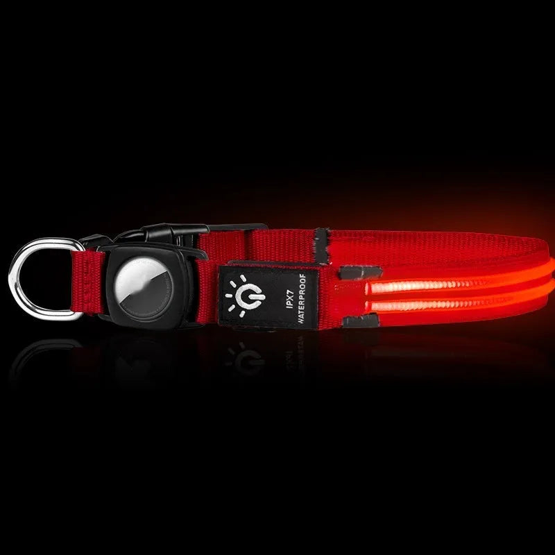 Waterproof LED pet luminous collar with nylon battery box for dogs and cats, available in multiple colours and sizes S M L
