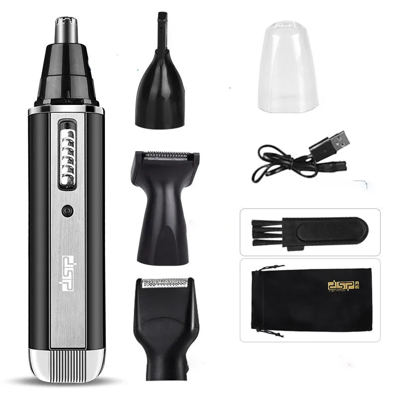 Blue electric shaver and trimmer for facial grooming with multiple trimming functions