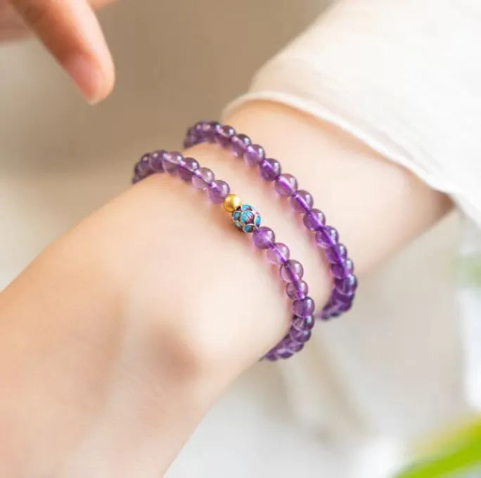Purple lotus bracelet with retro style and mixed material construction for women