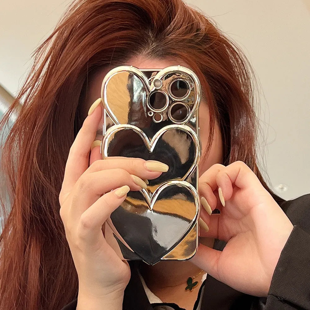 iPhone mobile phone case with shiny silver love electroplating design on a soft TPU back cover.