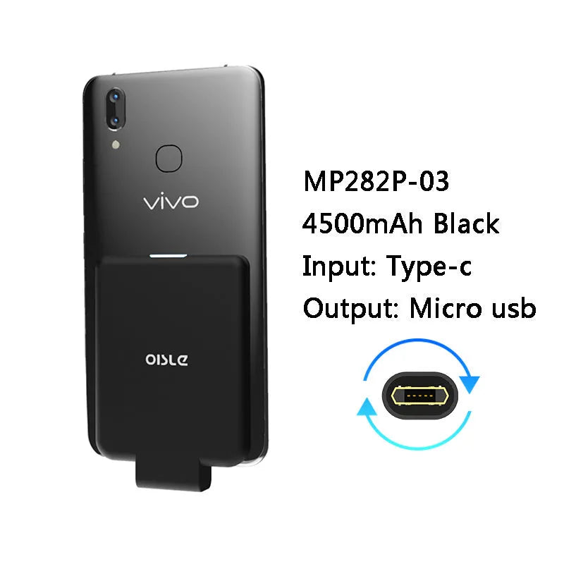 MP282P back clip battery in multiple colours showing 4500mAh capacity and thin 9mm profile