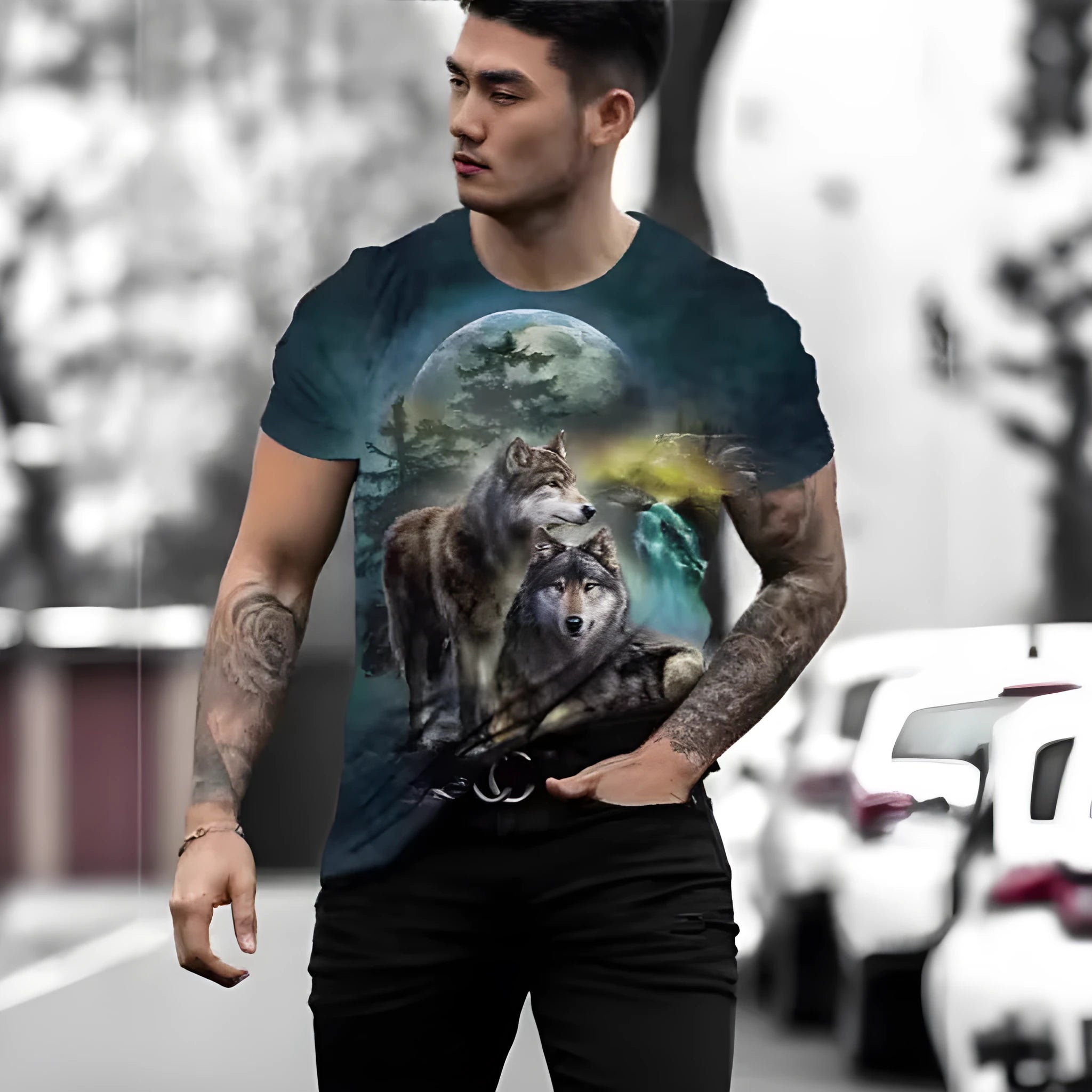 Retro 3D animal print men's short-sleeved t-shirt in polyester bird eye cloth fabric