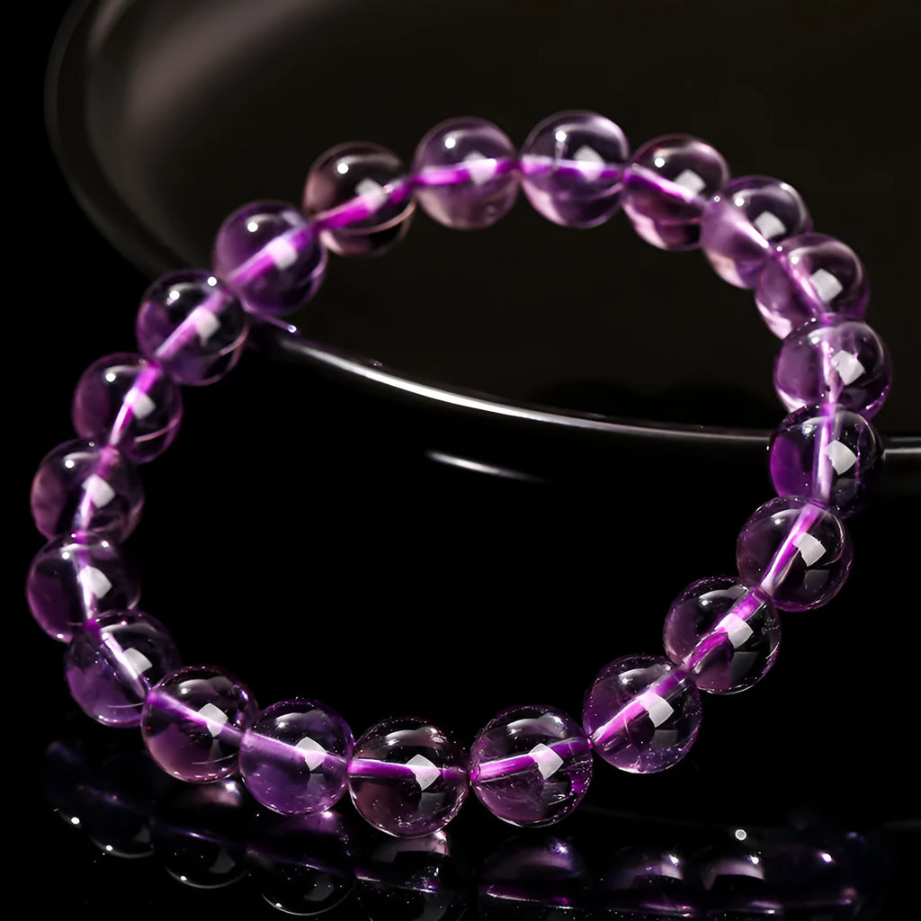 Natural Brazilian iced amethyst bracelet round crystal beads 7A grade close-up