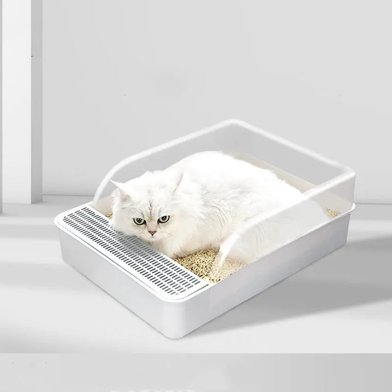 White PP semi-enclosed cat litter box S size 41.7 x 28 x 17 cm