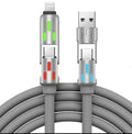 Four-in-one fast charge data cable with Lightning and Type-C connectors, LED indicator, PVC construction, available in black
