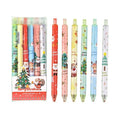 Six black gel pens with cartoon-themed plastic casings packaged as Christmas reward gift set