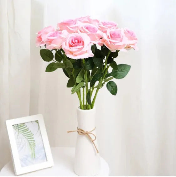 Artificial red silk rose bouquet 48cm for home decoration with flower head diameter 7cm