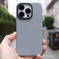 Frosted PC magnetic phone case for iPhone 15 Pro Max in silver gray with slim fit and anti-fingerprint finish