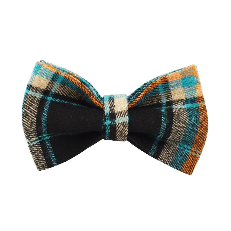 Green retro dog collar and leash four-piece set with matching vest and bow on cloth fabric