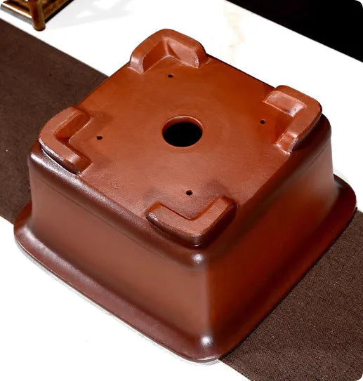 Extra large Chinese style purple clay bonsai flower pot with carved decoration