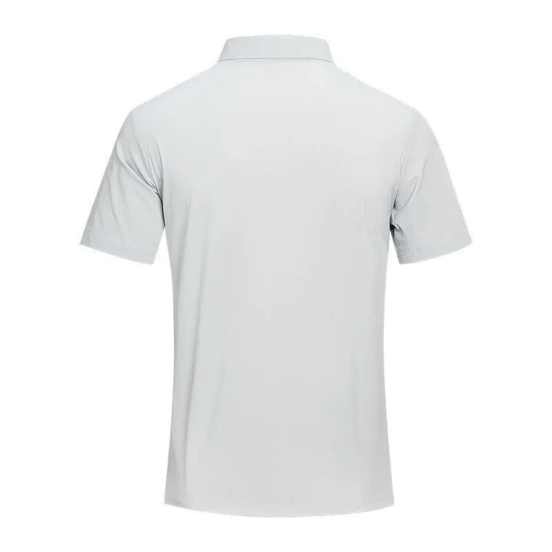 Men's solid colour quick-dry polo shirt with short sleeves and a slit detail.