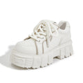 Beige and pink leather casual shoes with muffin bottom design and rubber foam soles