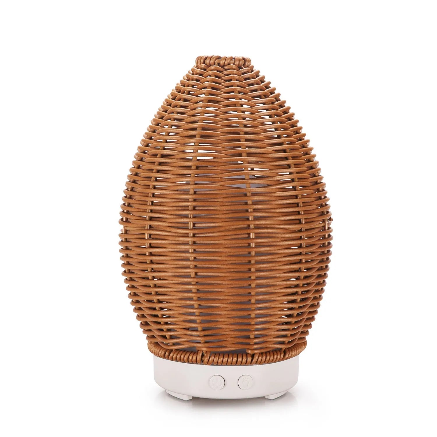 Hollow rattan design aroma diffuser with light wood grain base and 100ml capacity