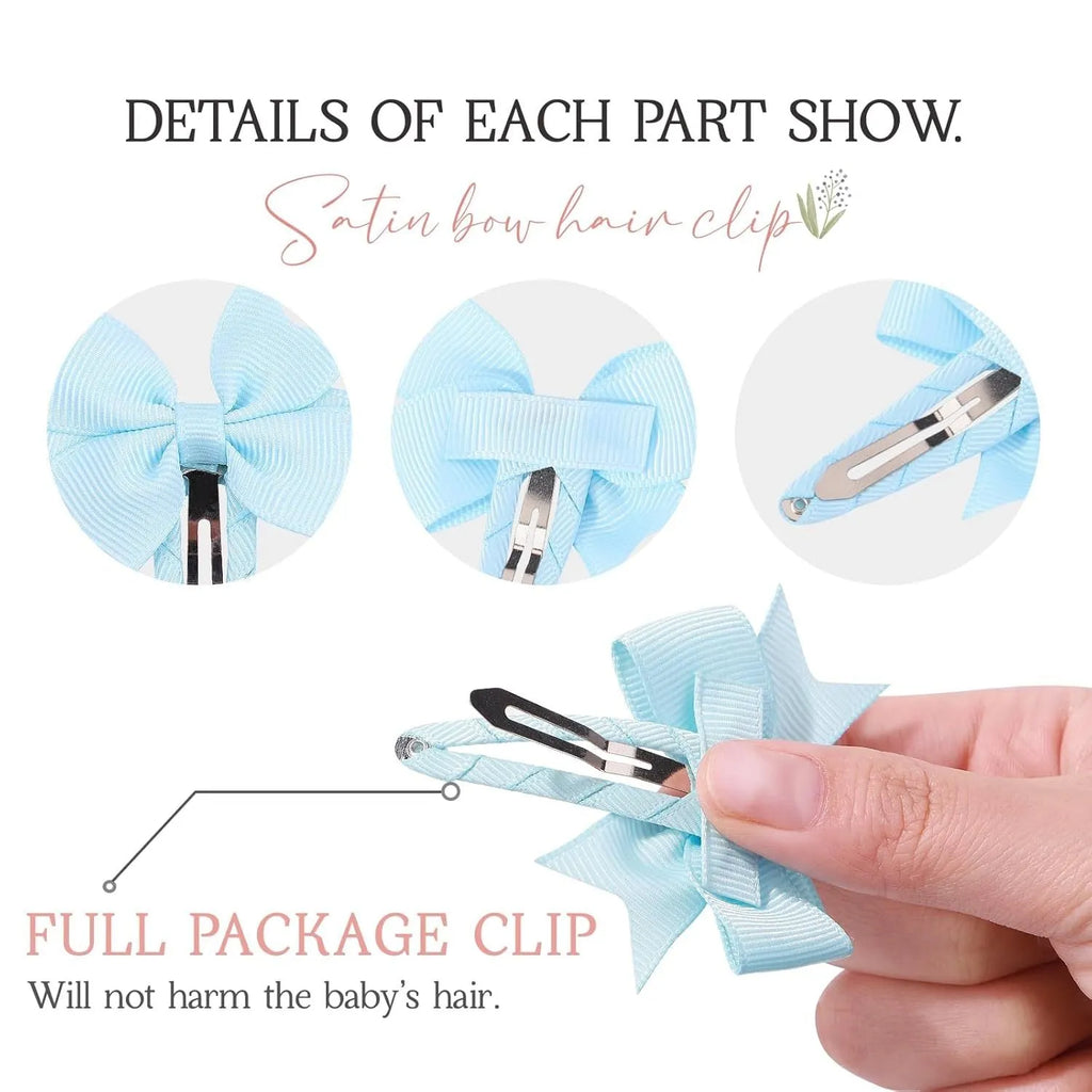 40-piece set of multicoloured grosgrain ribbon snap hair bow clips for baby girls and toddlers