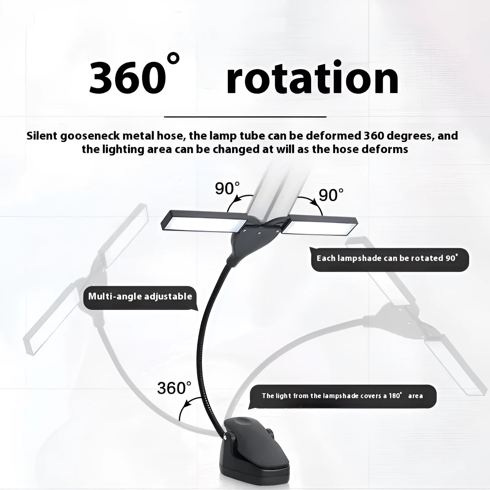 Black rechargeable music stand lamp with 28 LEDs lit up on a metal music stand.