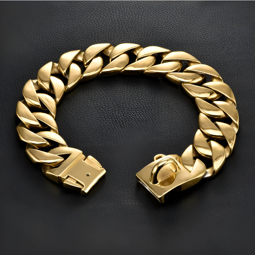 Widened 42mm stainless steel titanium dog bib reinforcement collar in gold finish