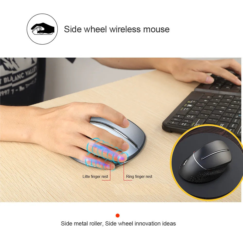 T32 wireless vertical ergonomic mouse with aluminium side roller in black or silver colour