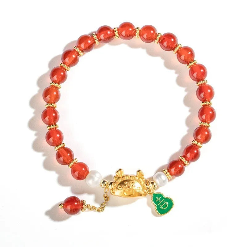 Handcrafted natural agate dragon zodiac bracelet with 8mm diamond-shaped beads.
