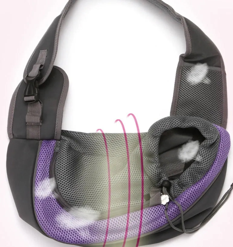 Blue polyester pet carrier backpack for small dogs, shown with adjustable straps and ventilation.