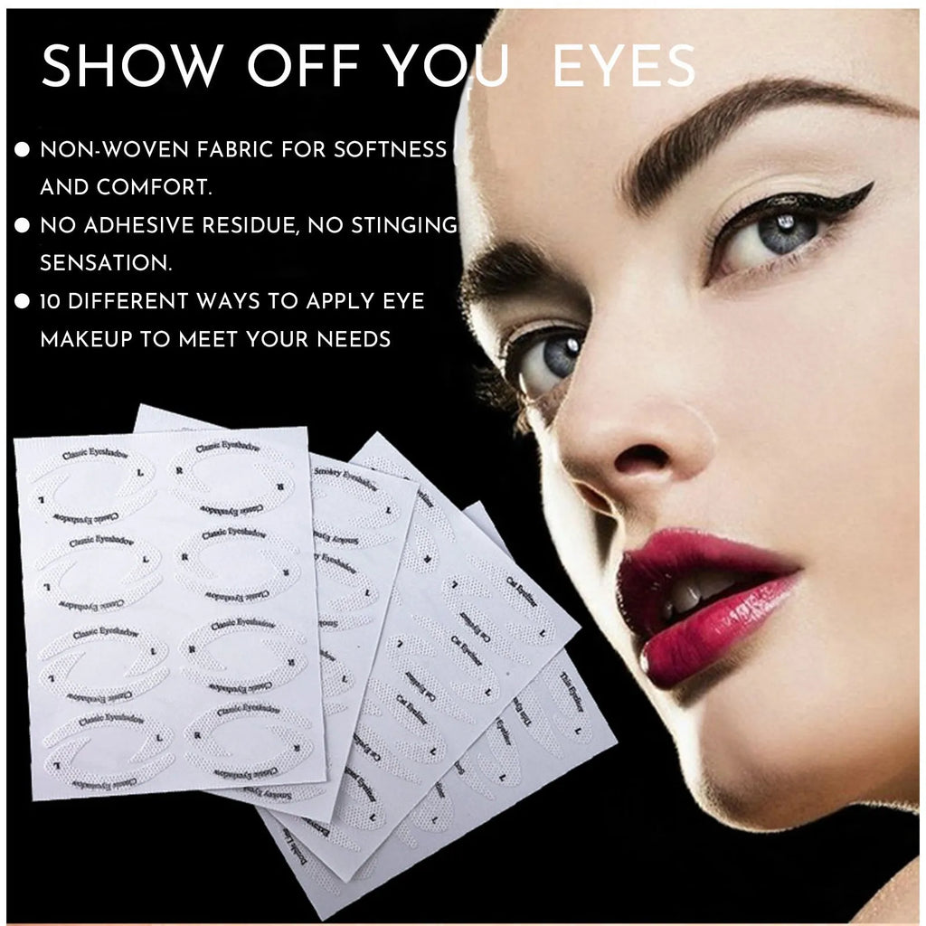Set of four flexible reusable eyeliner and eyeshadow makeup stencil templates on a pink background