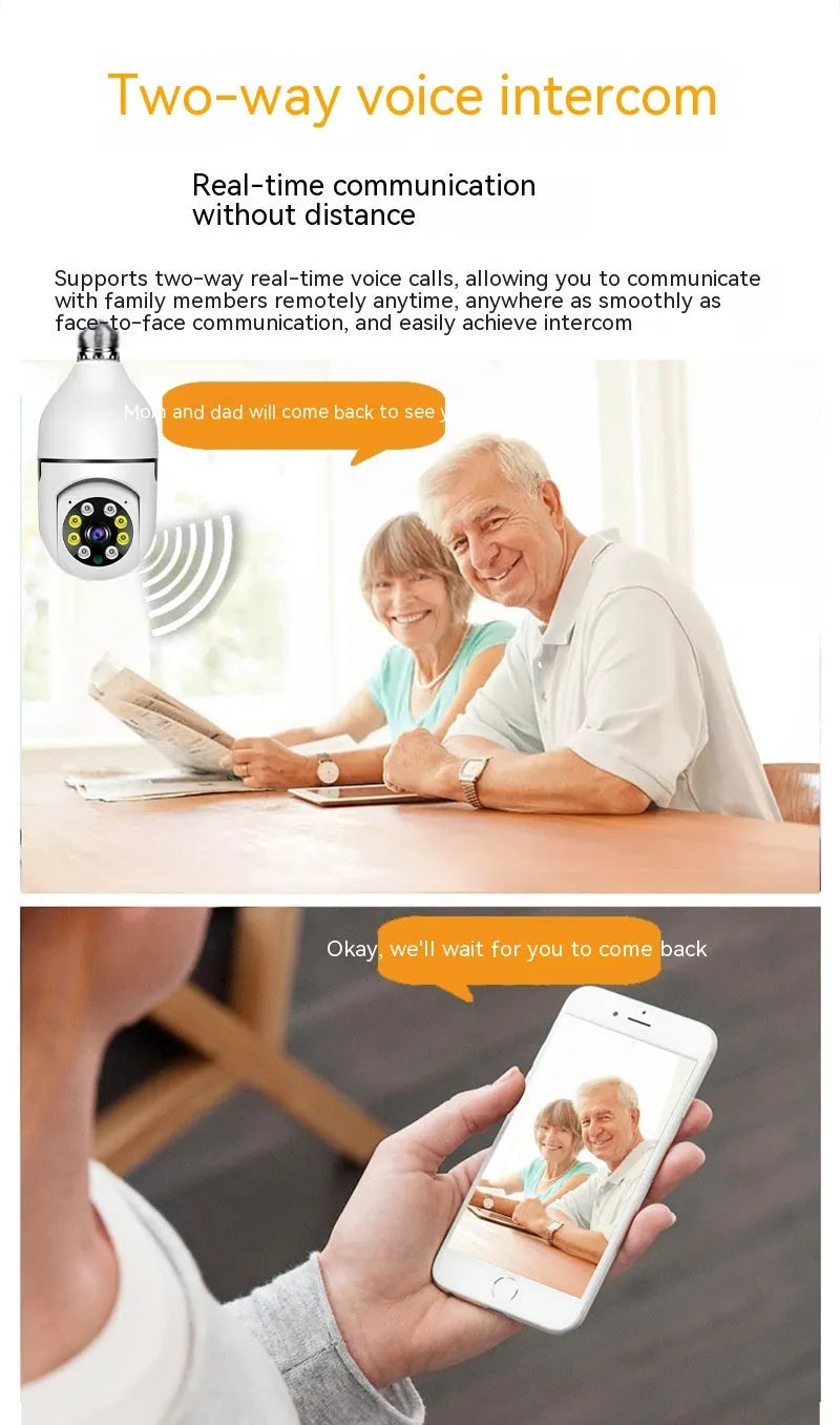 Wireless WiFi bulb camera with 1080p resolution and full colour night vision capability