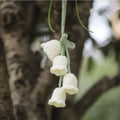 Green and white knitted wool car plant decoration with 8cm base and hanging rope.