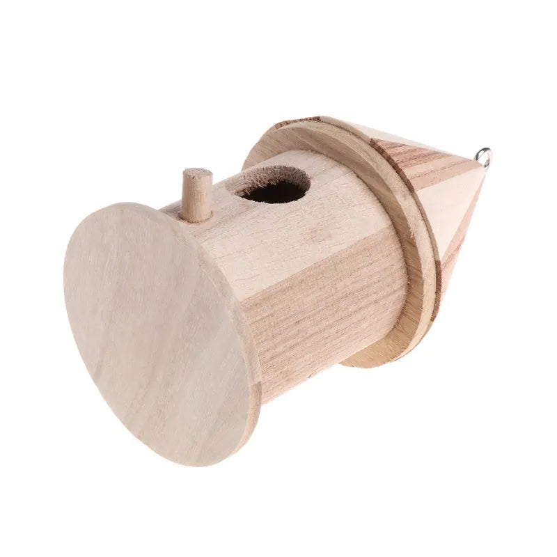 Hand-carved pine wooden outdoor bird nest with round carving polished finish