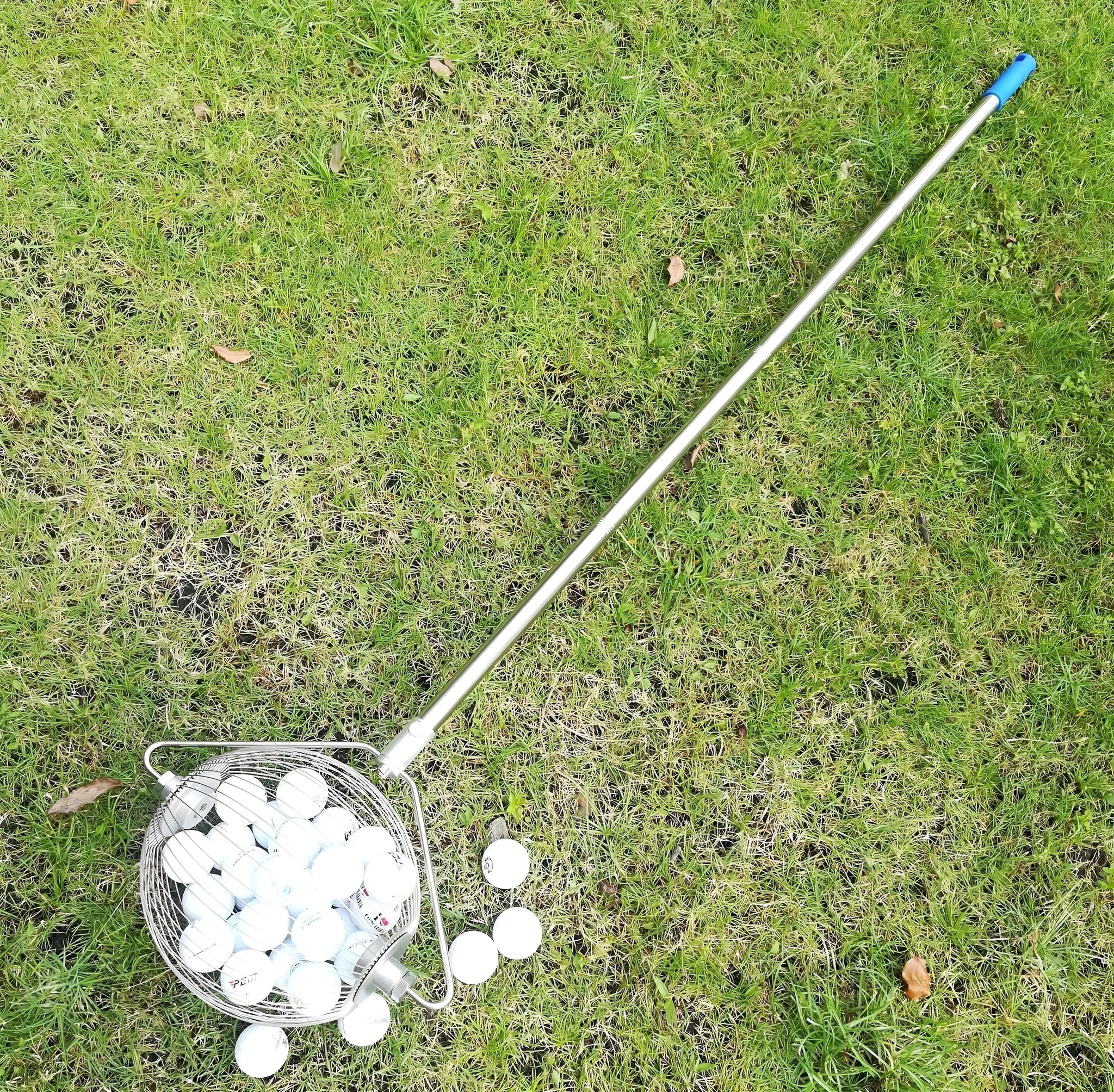 Metallic coloured 304 stainless steel golf ball picker for retrieving balls from the cup