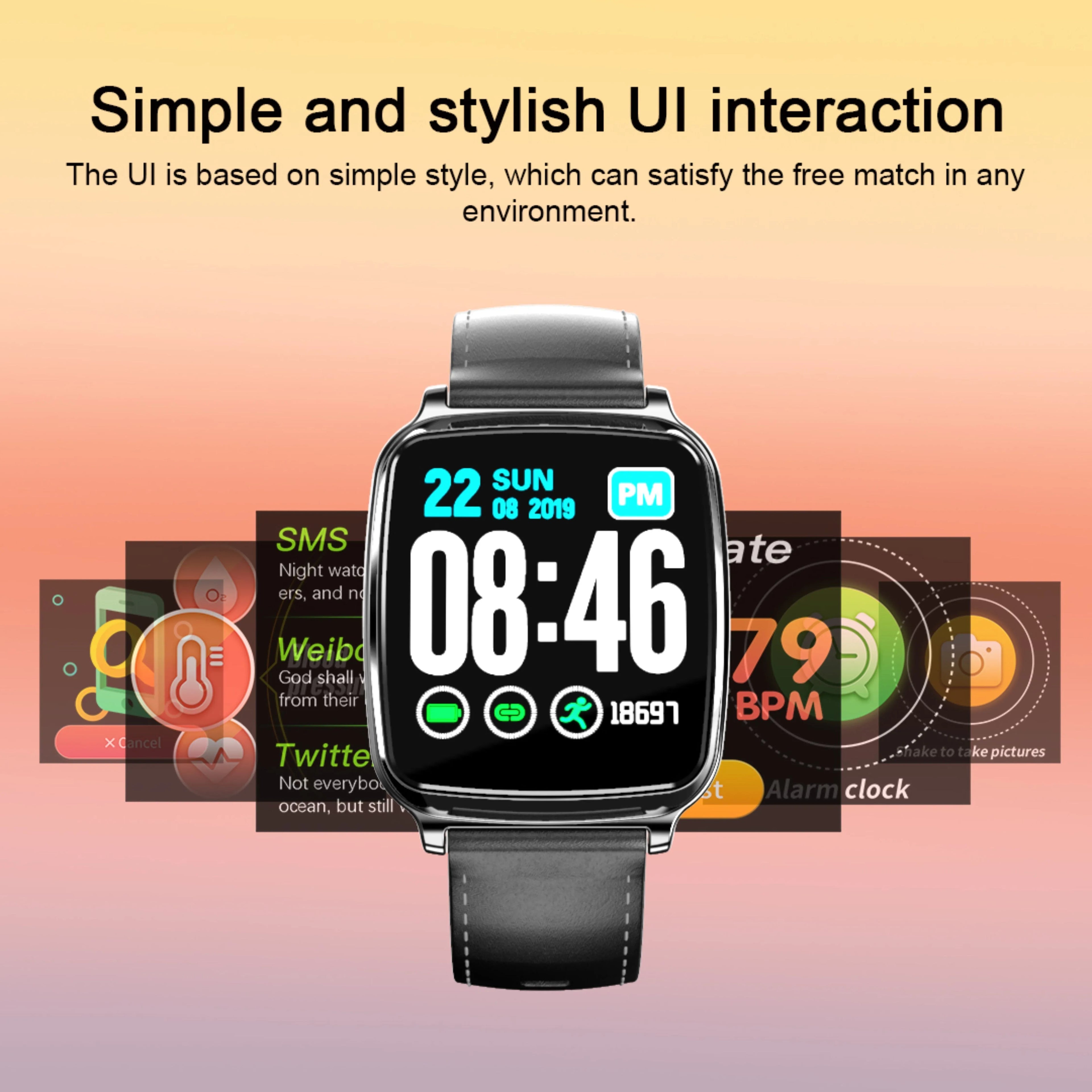 M8 multi-function smart bracelet in black on a wrist, showing heart rate monitoring display.