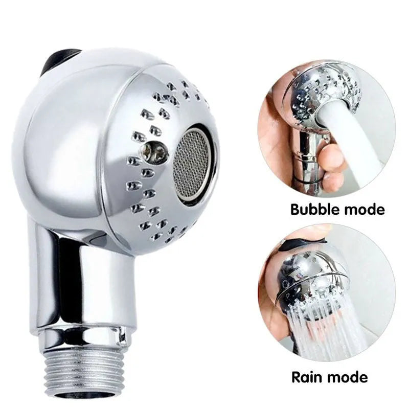 Silver coloured compact handheld shower head for gentle pet and baby baths.