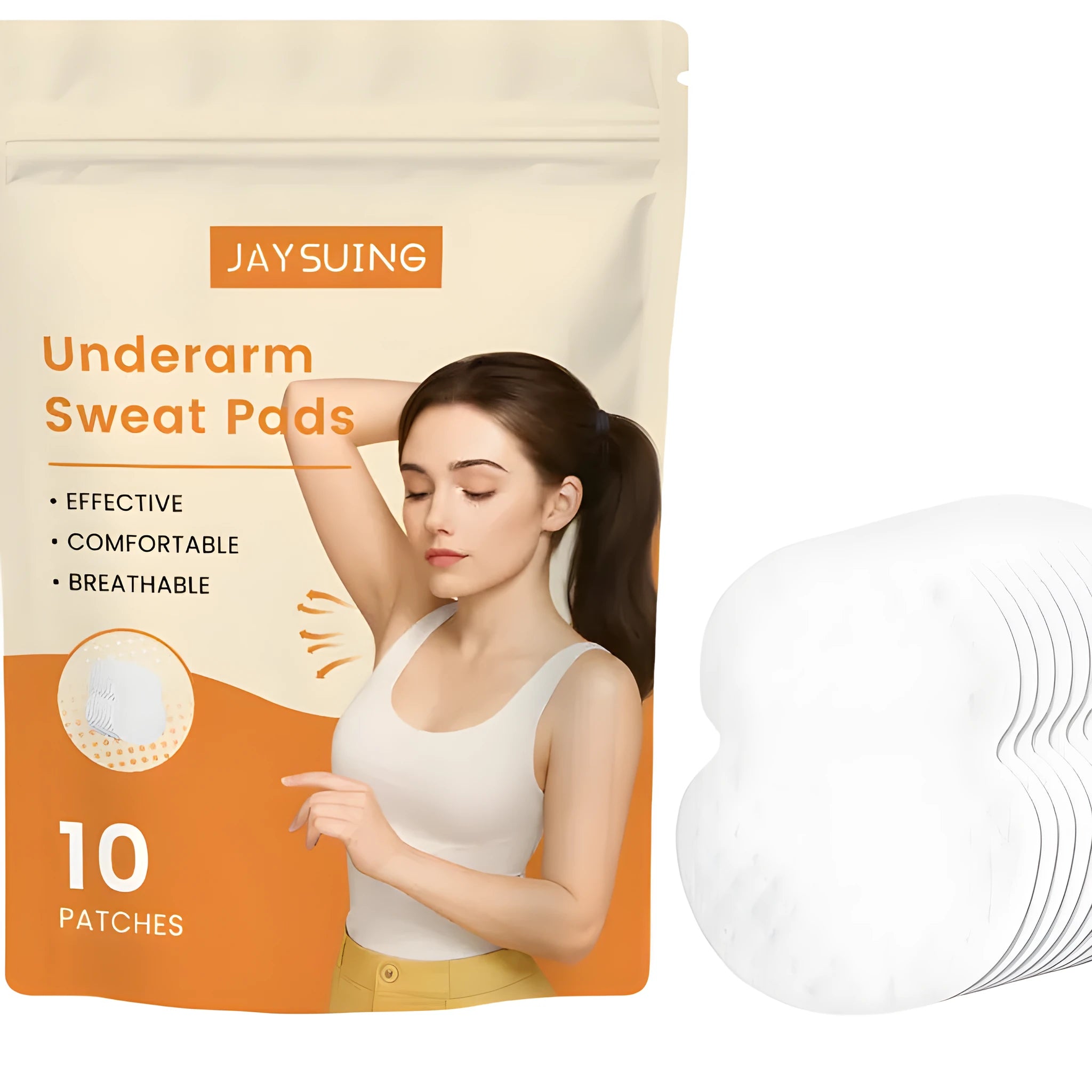 Pack of 10 underarm sweat absorbing patches with polyacrylic acid hydrogel and vitamin E formulation