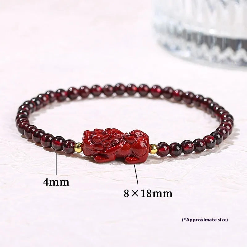 Square garnet bracelet with Pixiu carving in purple sand colour