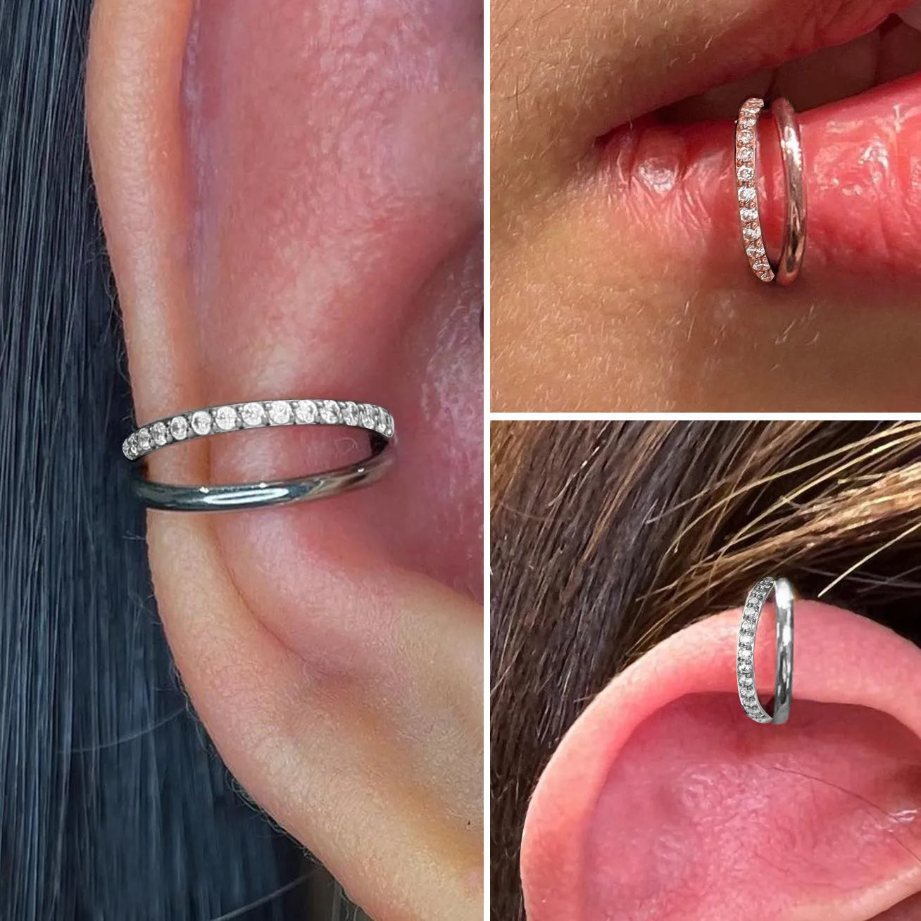 Titanium alloy fork nose ring body jewellery in silver colour, showing the forked end design.