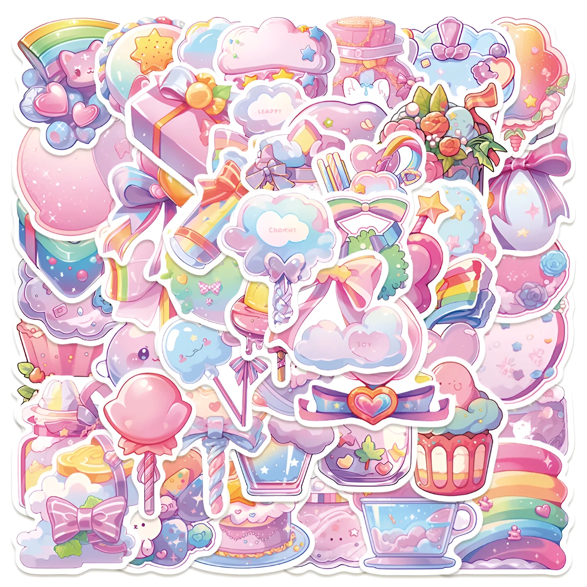 Pack of 50 sheets of fresh candy-themed small object waterproof stickers in cute style for journals.