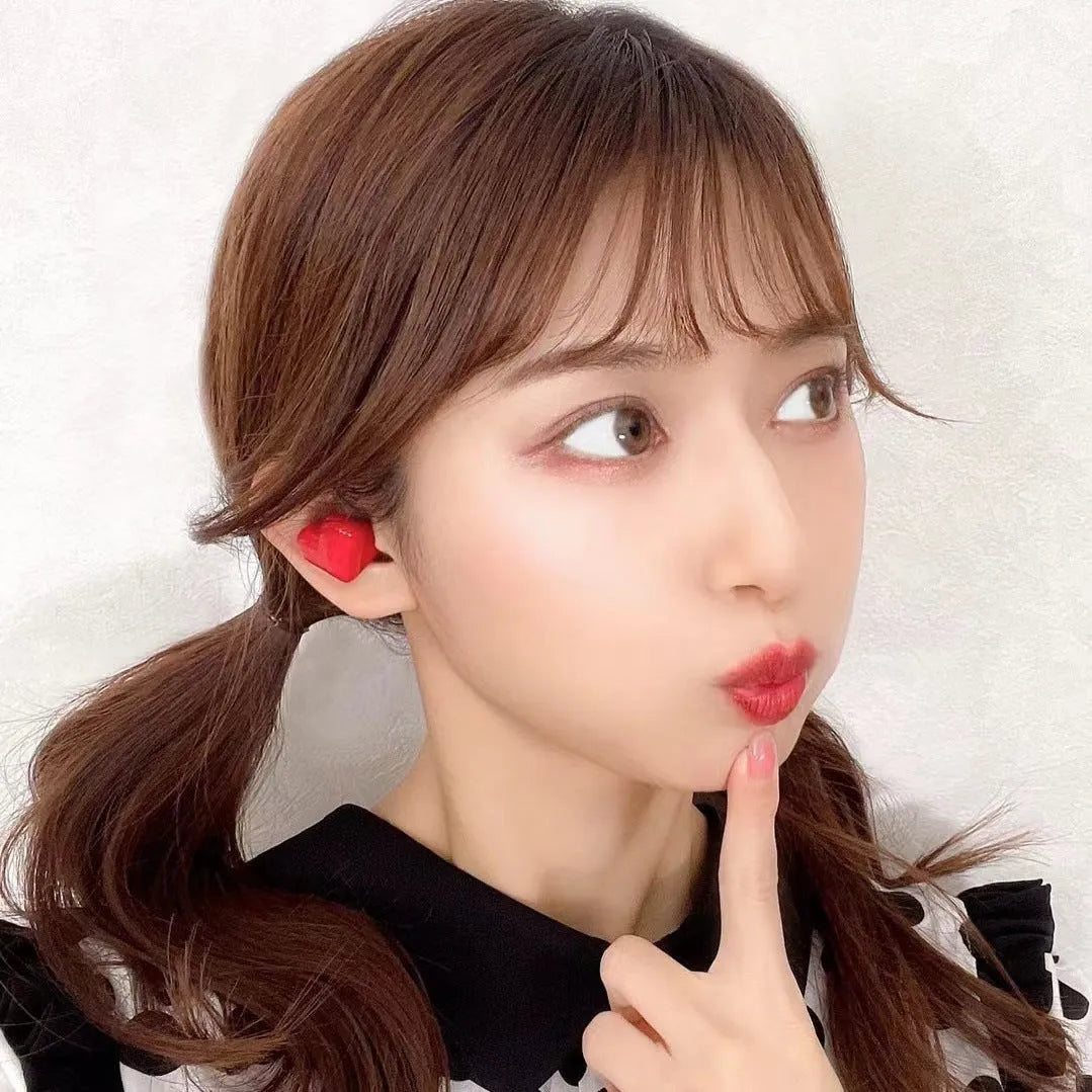 Heart-shaped wireless Bluetooth headphones in red and pink colour options