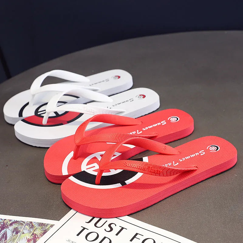 Personalised PVC summer flip-flops in four colours for men and women at the beach
