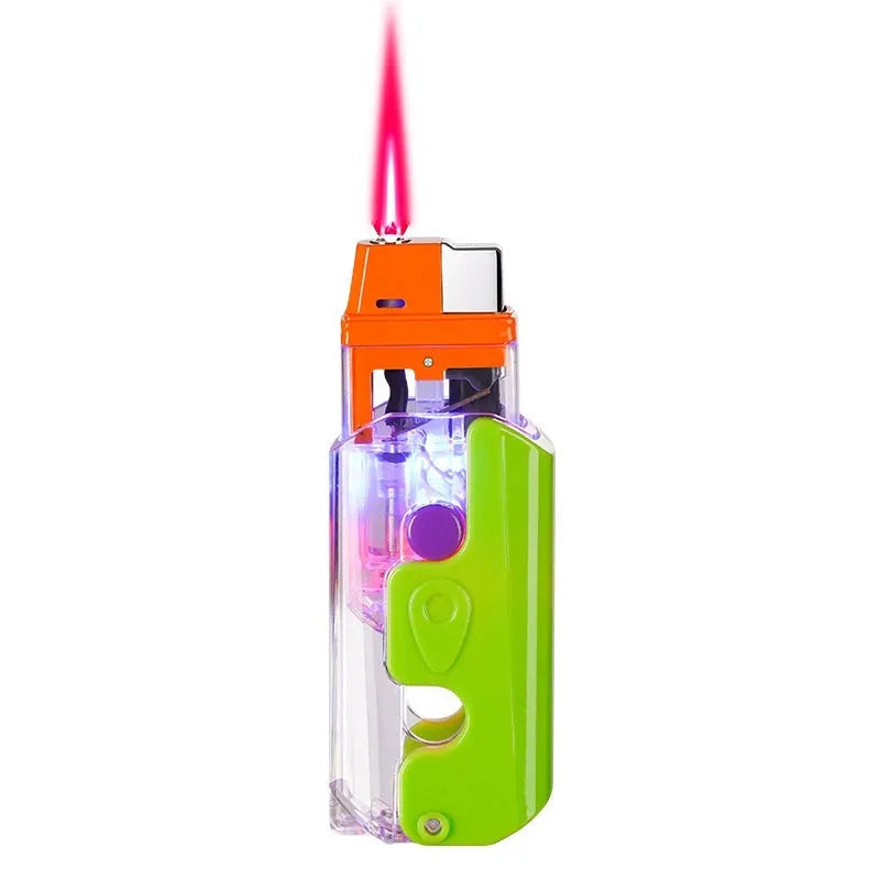 Colourful luminous radish design windproof plastic lighter in green, orange and purple options