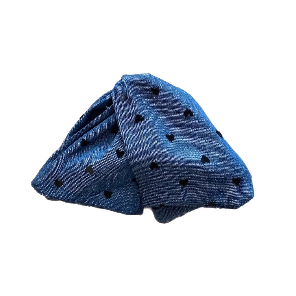 Handmade triangle grip hair clip with denim bow detailing in fabric and acrylic