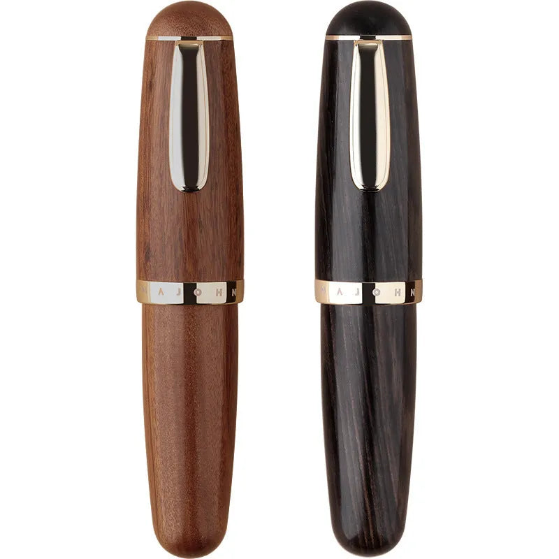 Solid wood short chubby ink pen with fine tip on wooden surface