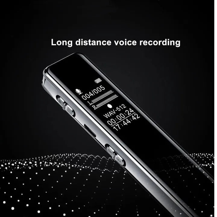 Black noise reduction recording pen with LCD screen, 108mm length, zinc alloy body