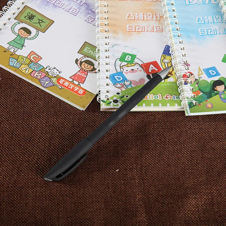 Automatic fade pen set showing pen holder, case, and eight refill units for temporary marking.