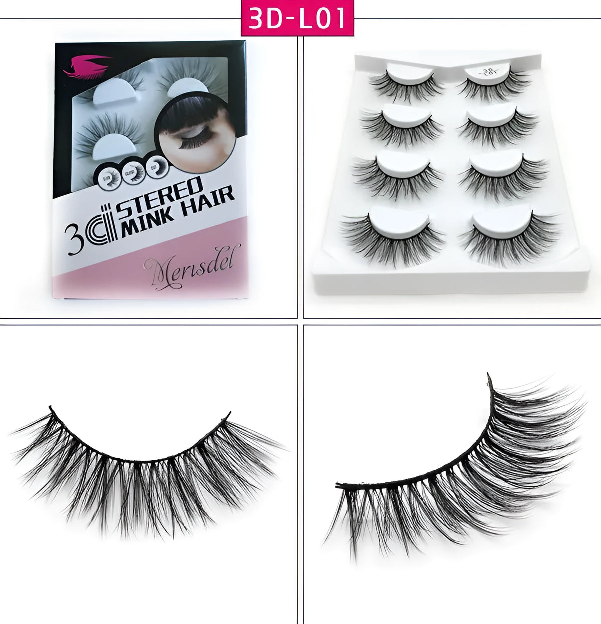 3D false eyelashes handmade from imported fiber with wispy design in L01 style