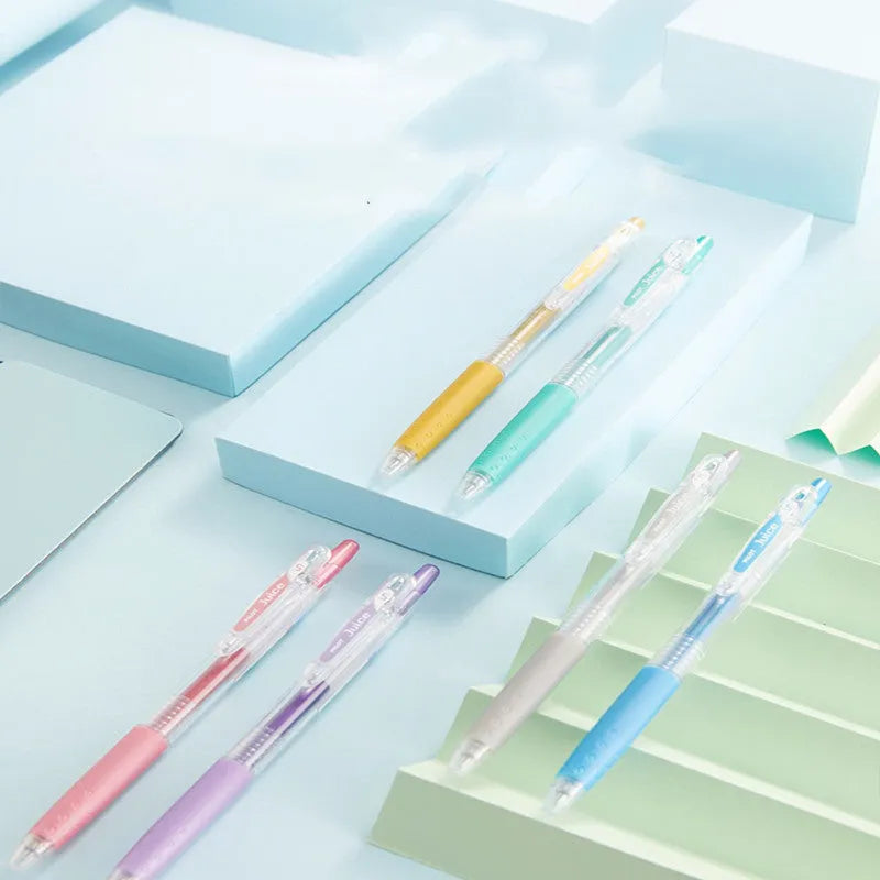 Official Direct Juice Baiguole gel pen in tender colours with 0.5mm tip showing pink green and pastel shade options
