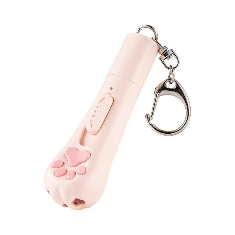 Pink plastic cat teaser pen with a light-up end for interactive play.
