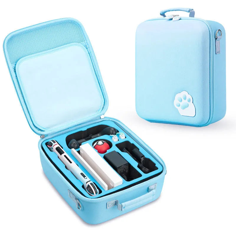 Nintendo Switch cat claw storage bag with game cartridge slots and shoulder strap in blue colour