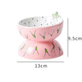 Ceramic raised cat bowl with tilted design in fruit pattern, elevated feeding dish for cats and small dogs