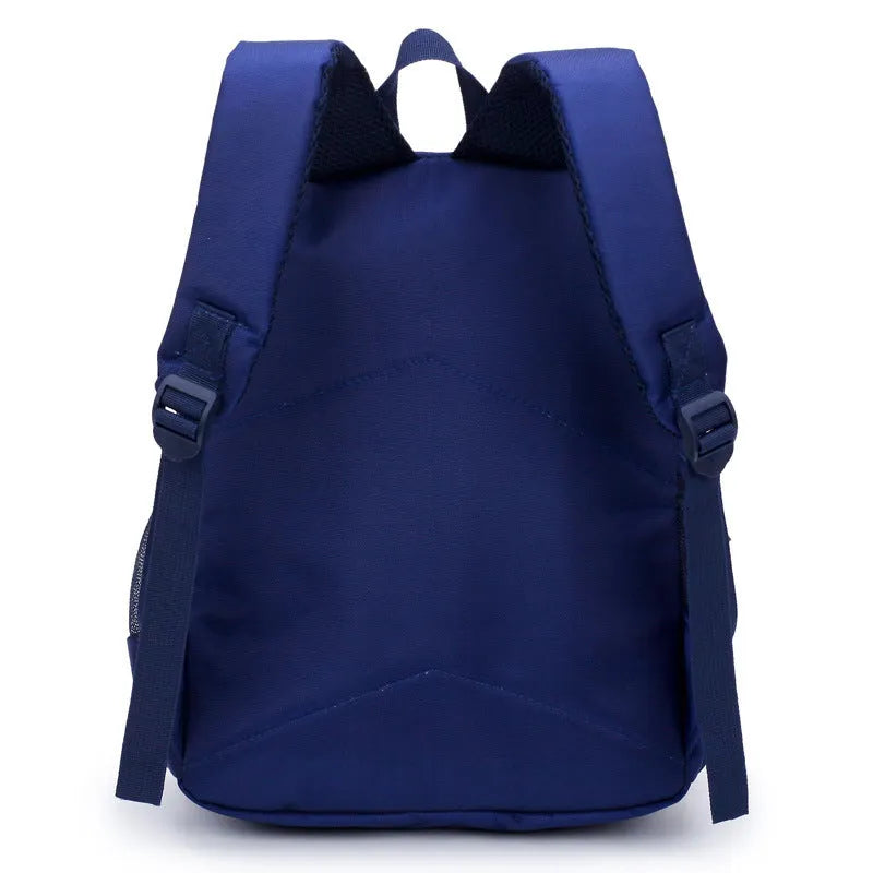 Cartoon bear school backpack for children in deep blue and mei red colours