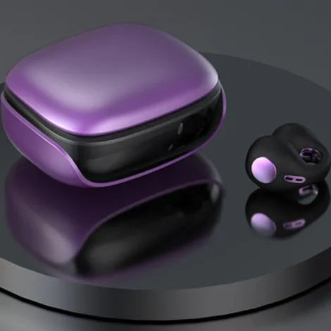 JX80 true wireless bone conduction Bluetooth headset in black, white, purple, or skin tone with charging case.