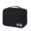 Blue cationic fabric digital accessories storage bag for organising cables and chargers.