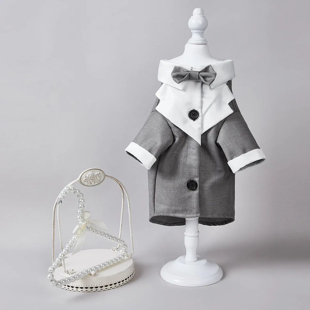 Chinese-style four-legged dog wedding suit in polyester available in black, grey and dark blue